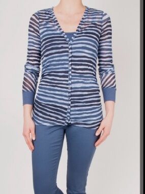 SANDWICH Chrinkle Textured Cardigan Size M | Blue stripe